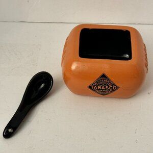 Tabasco Ceramic 4" Orange Black Serving Bowl Salsa Sauce Dish with Spoon